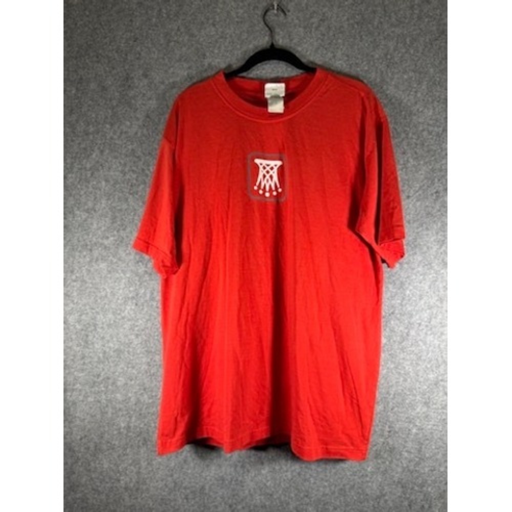 Vintage Adidas Mens Red T-Shirt XL Graphic Print Basketball Hoop Short‎ Sleeve